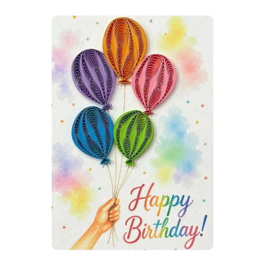 Quilling- "Happy Birthday Balloons" Card and Magnet