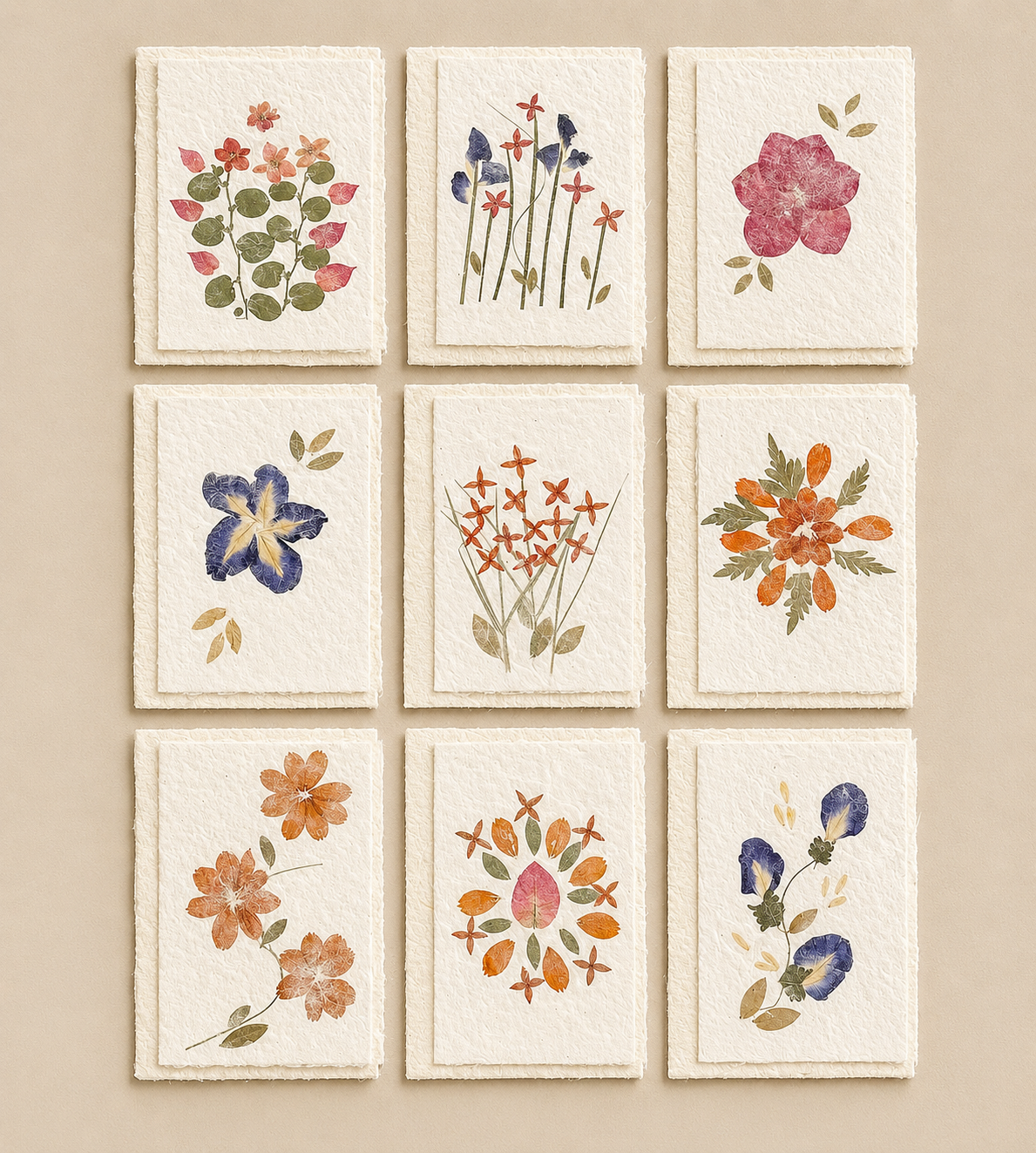 Mulberry Paper Notecards w/ Real Flowers and Frayed Edges