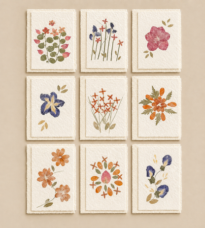 Mulberry Paper Notecards w/ Real Flowers and Frayed Edges