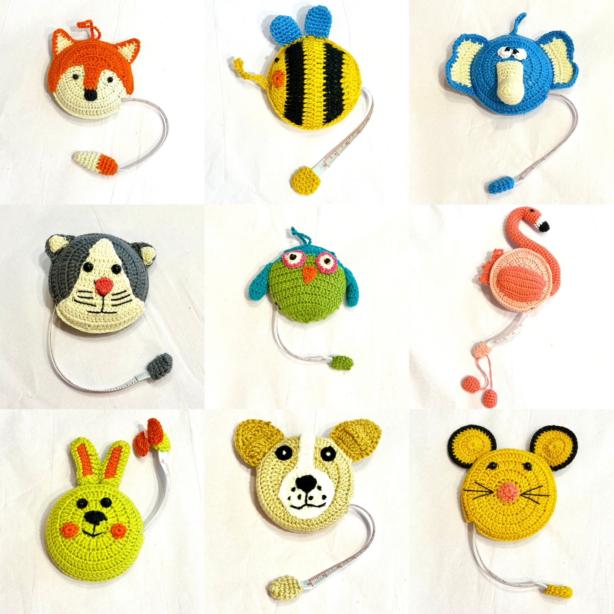 Tape Measures, hand crocheted by displaced persons, NOW +10 New Styles!