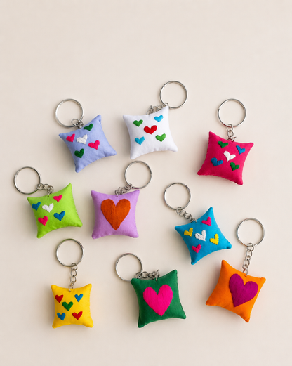 "Chalee" Keyrings, embroidered by Hmong in Laos— with cats and hearts