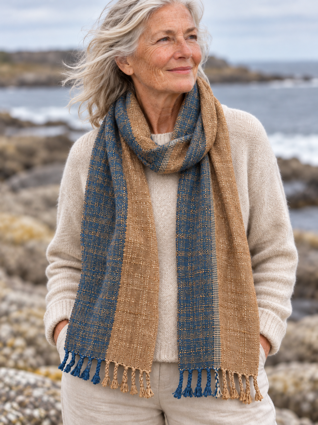 Scarf "Driftwood", 70" x 15", 100% cotton handwoven in Laos