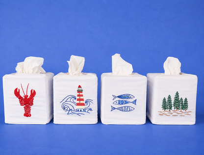 Tissue Box Covers, Cotton "Coastal" Group, hand embroidered in Vietnam