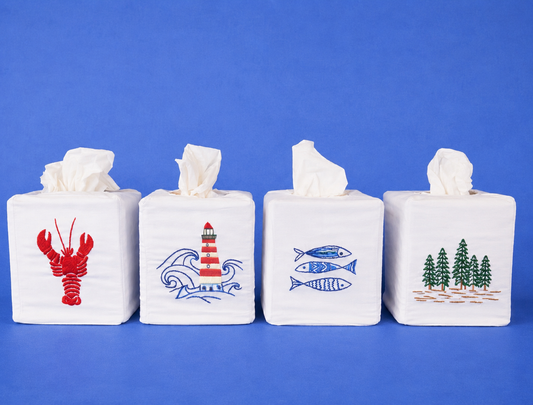 Tissue Box Covers, Cotton "Coastal" Group, hand embroidered in Vietnam