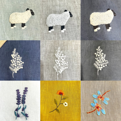 "Botanicals" Hand Towel, hand embroidered linen
