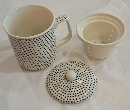 Hand-painted Tea Strainer with dots and lines, from Bat Trang, Vietnam
