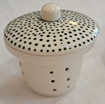 Hand-painted Tea Strainer with dots and lines, from Bat Trang, Vietnam