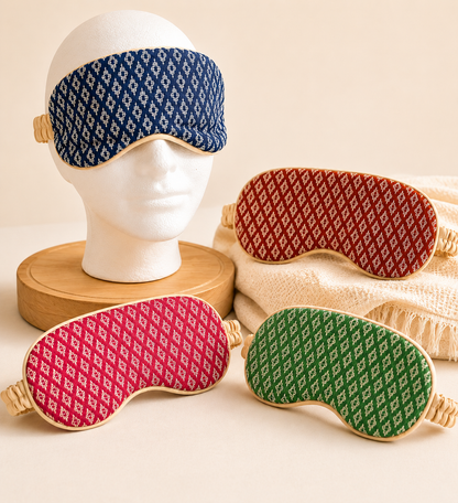 “Chie” Eye Mask, handwoven cotton w/ small diamonds pattern