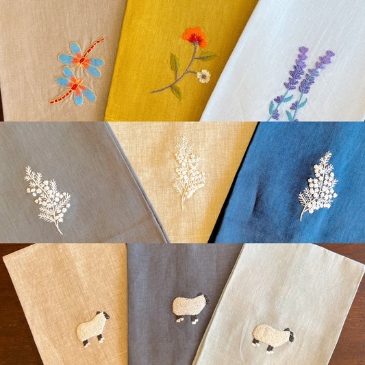 "Botanicals" Hand Towel, hand embroidered linen