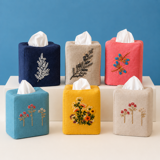 Tissue Box Covers, Linen, Hand Embroidered  40+ Gorgeous Choices, from Vietnam
