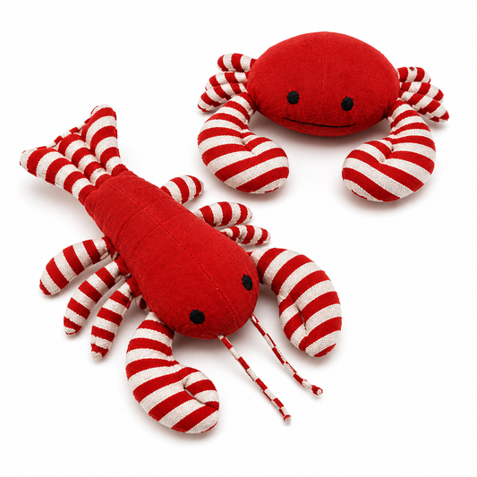 Stuffed Lobsters and Crabs, handmade with handwoven cotton by the White Thai of Vietnam