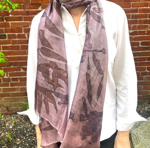 "Botanical Printed" Silk Scarf, with REAL vegetal imprints, handmade in Cambodia