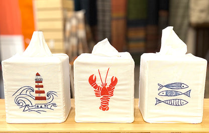 “Coastal” Cotton Tissue Box Covers, hand embroidered in Vietnam