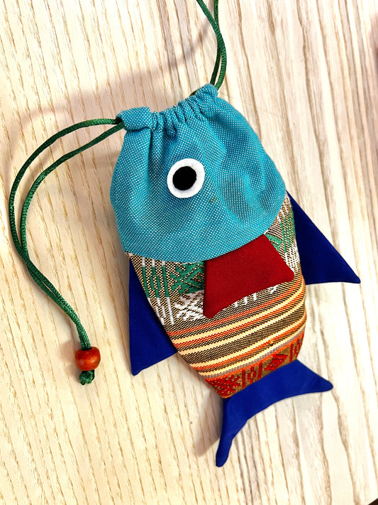 "Animal House" Drawstring Fish Pouch from the White Thai