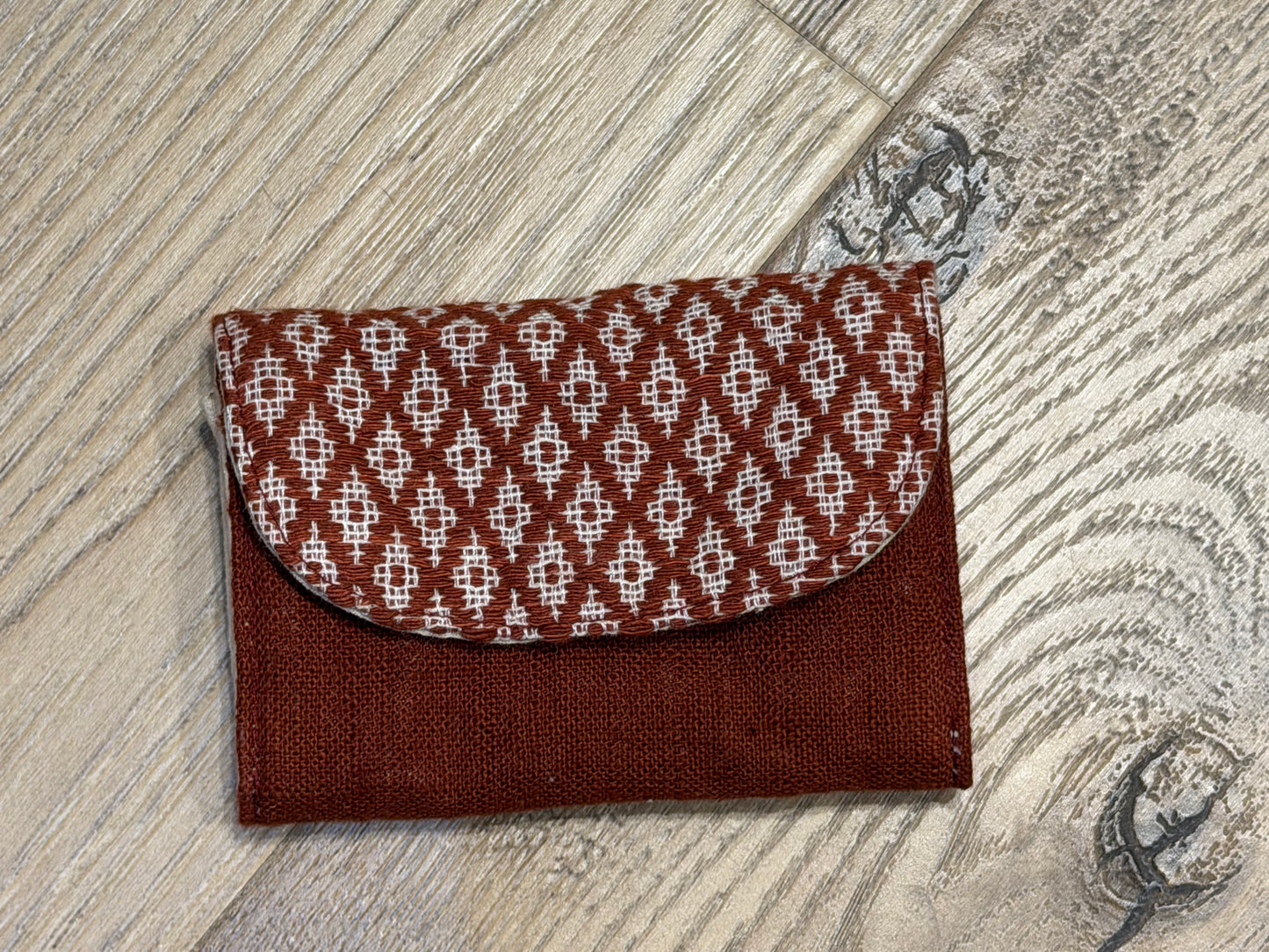 “Chie” Card Holder, handwoven cotton w/ small diamonds pattern