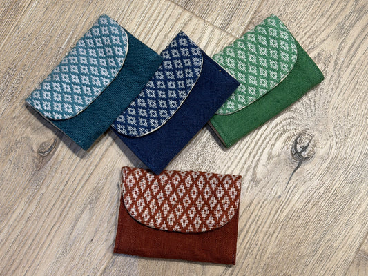 “Chie” Card Holder, handwoven cotton w/ small diamonds pattern