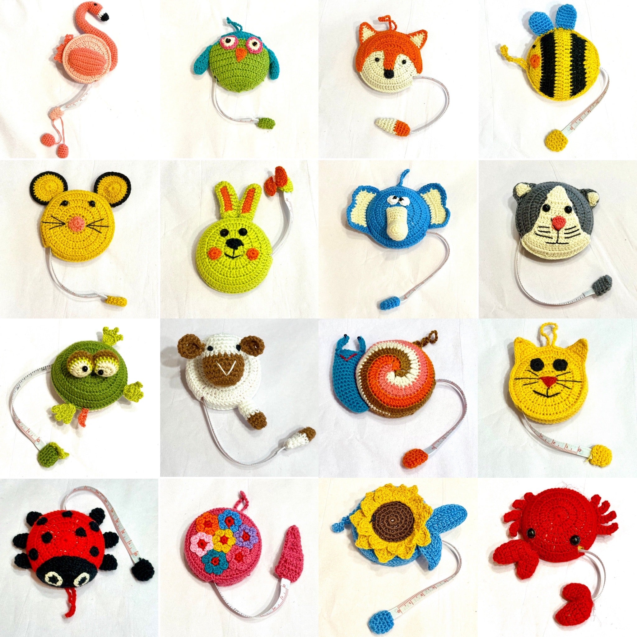Tape Measures, hand crocheted by displaced persons, NOW +10 New Styles!