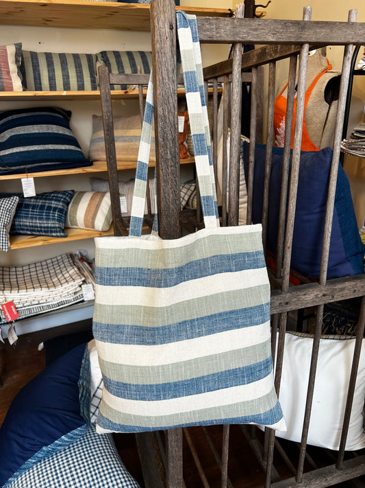 "Simone" Striped Tote, Handwoven Lao Cotton, shoulder totes