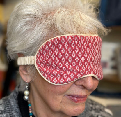 “Chie” Eye Mask, handwoven cotton w/ small diamonds pattern