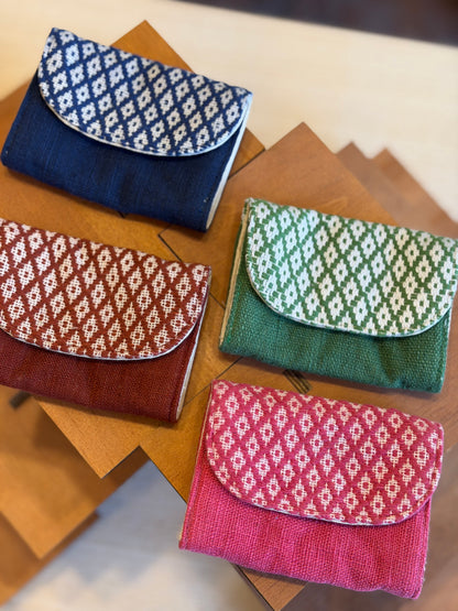 “Chie” Card Holder, handwoven cotton w/ small diamonds pattern
