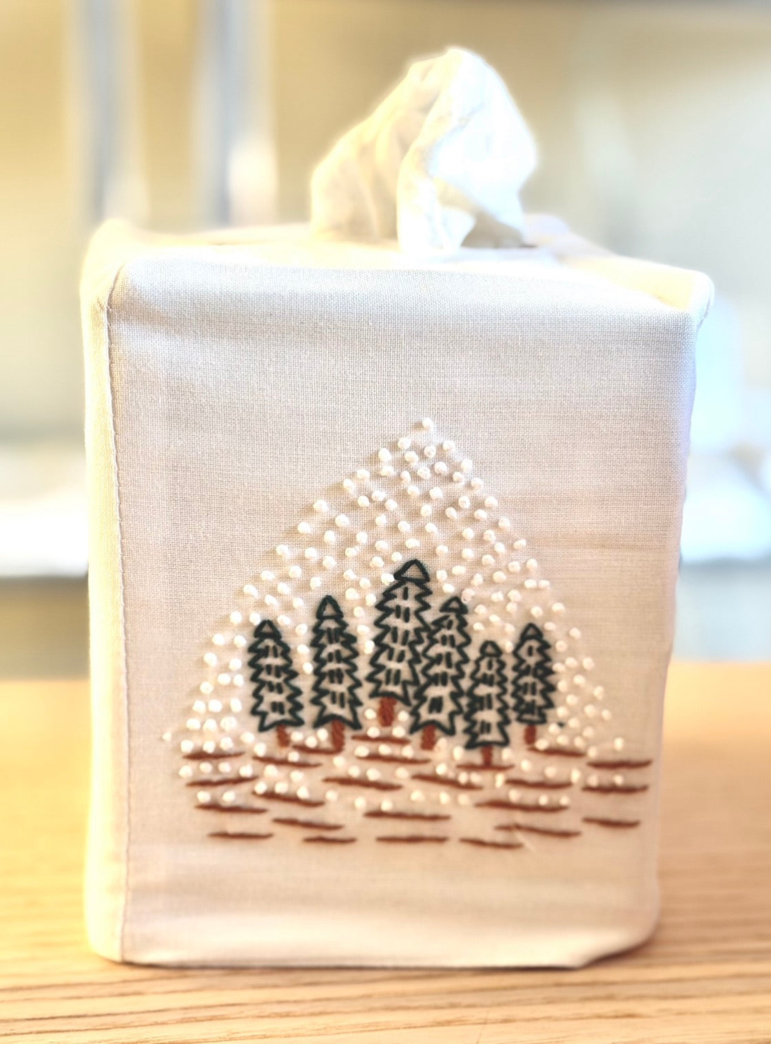 Cotton Tissue Box Covers, "Coastal" group, hand embroidered
