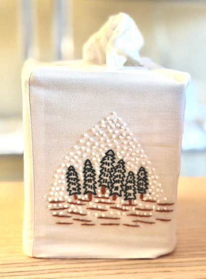 Cotton Tissue Box Covers, "Coastal" group, hand embroidered