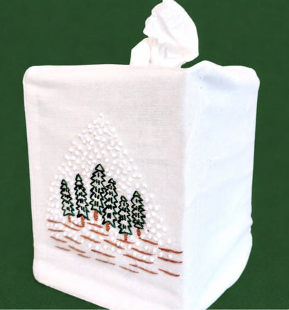Cotton Tissue Box Covers, "Coastal" group, hand embroidered