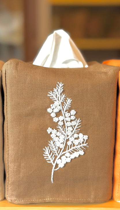 Tissue Box Covers, NEW "French Flowers" group, hand embroidered linen