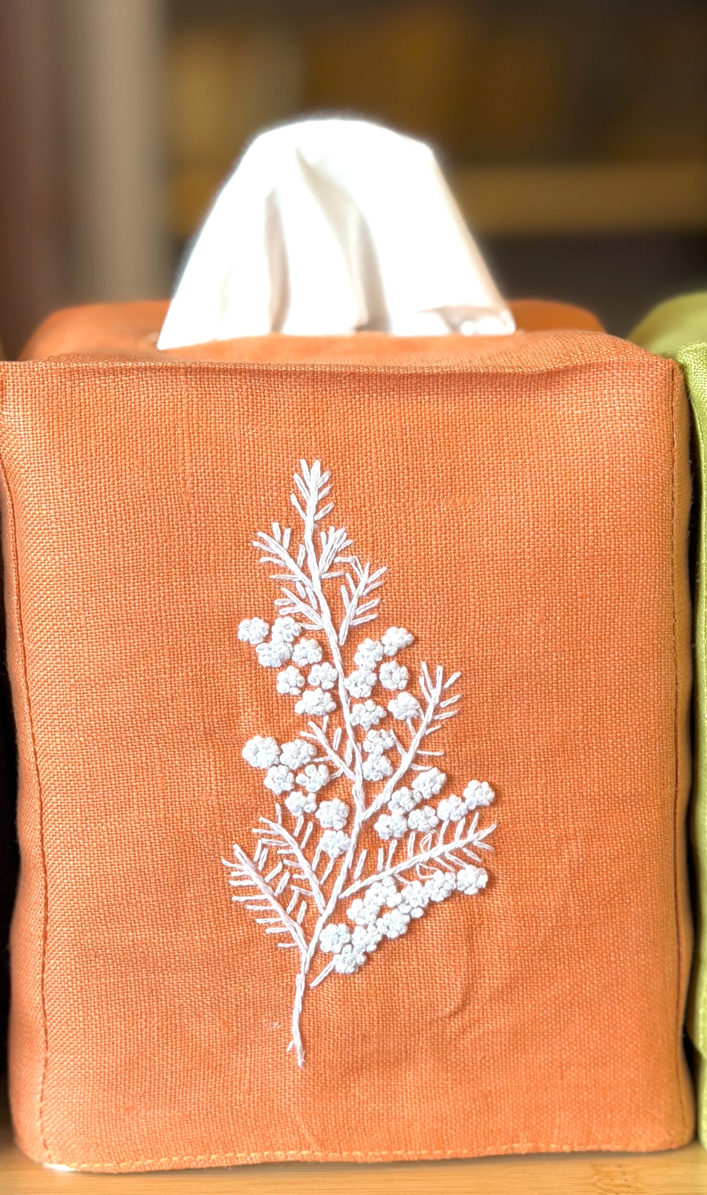 Tissue Box Covers, NEW "French Flowers" group, hand embroidered linen