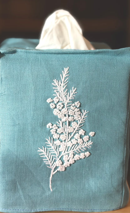 Tissue Box Covers, NEW "French Flowers" group, hand embroidered linen