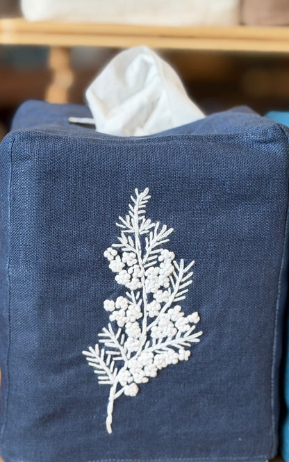 Tissue Box Covers, NEW "French Flowers" group, hand embroidered linen