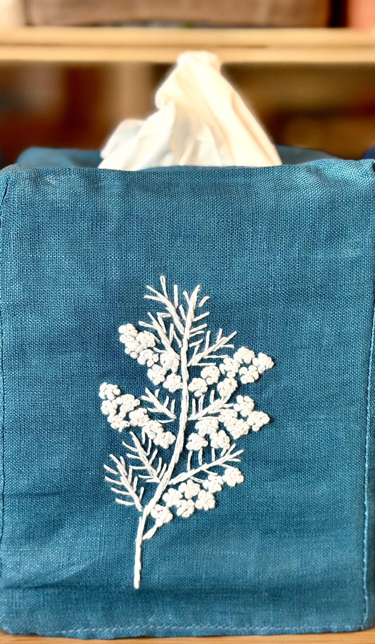 Tissue Box Covers, NEW "French Flowers" group, hand embroidered linen