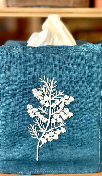 Tissue Box Covers, NEW "French Flowers" group, hand embroidered linen