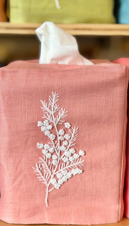 Tissue Box Covers, NEW "French Flowers" group, hand embroidered linen