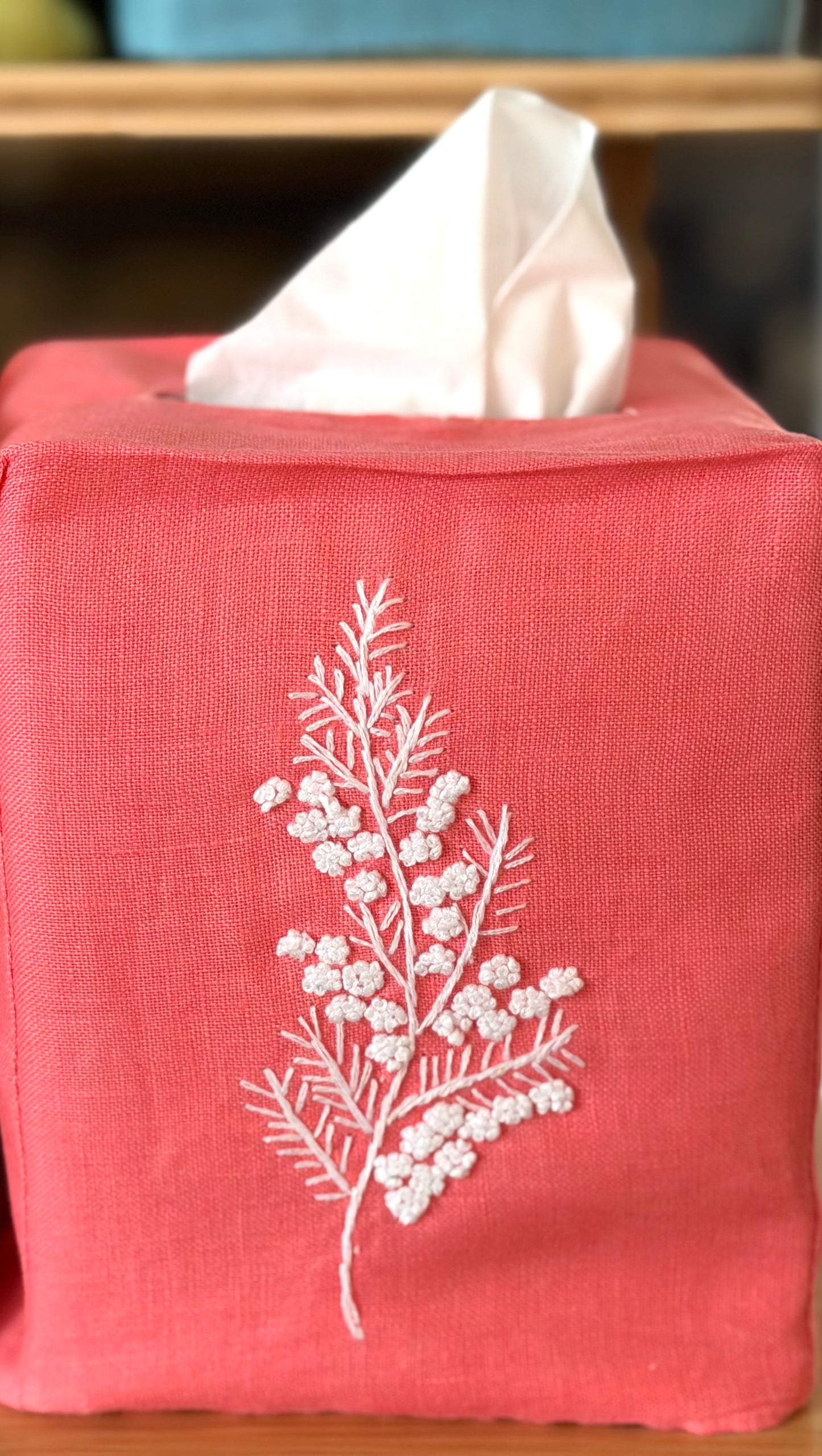 Tissue Box Covers, NEW "French Flowers" group, hand embroidered linen