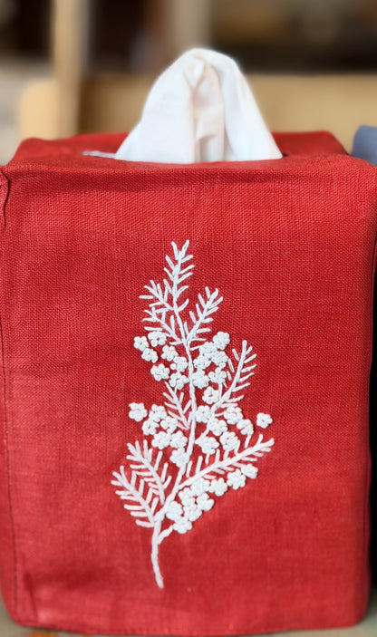 Tissue Box Covers, NEW "French Flowers" group, hand embroidered linen