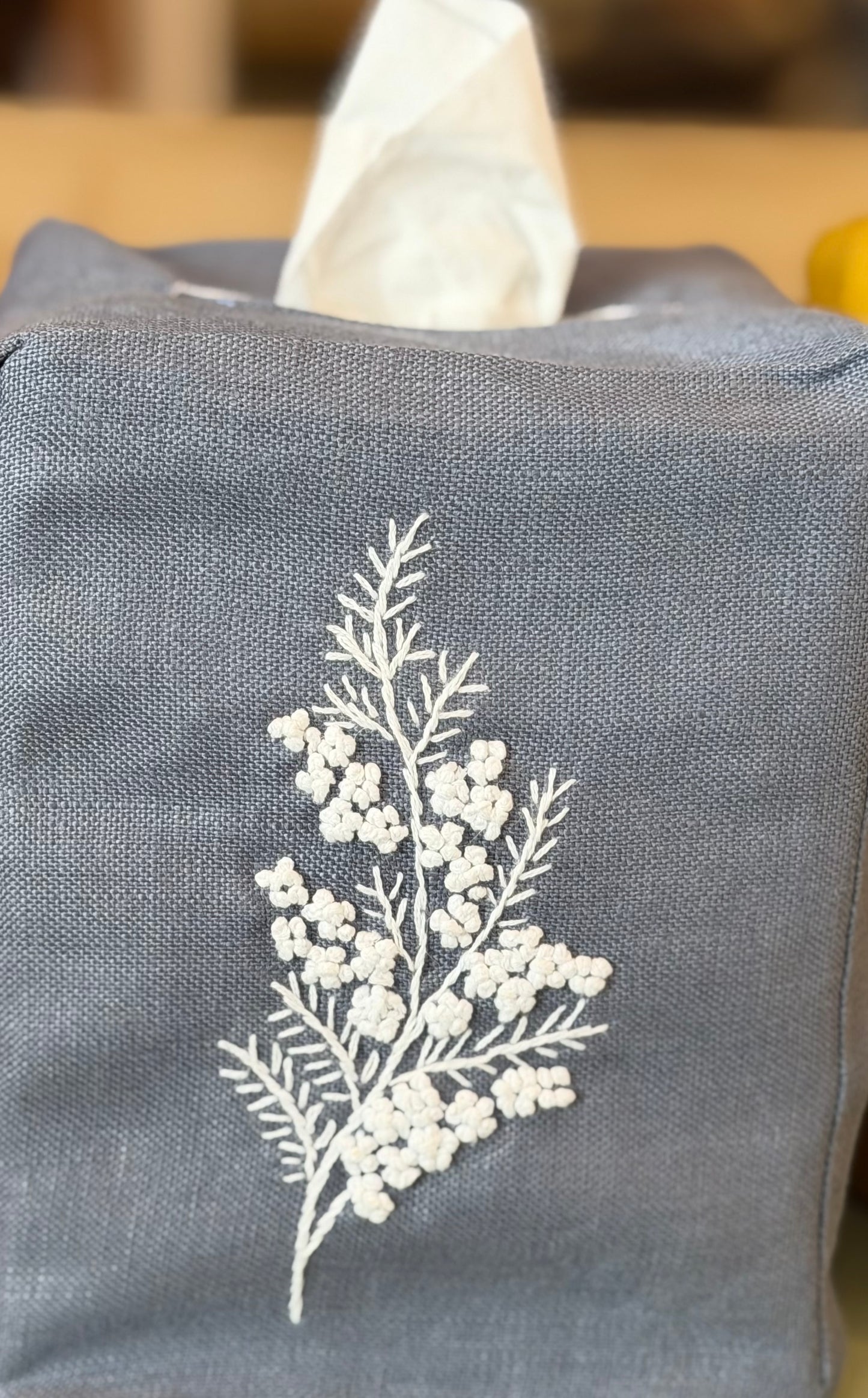 Tissue Box Covers, NEW "French Flowers" group, hand embroidered linen