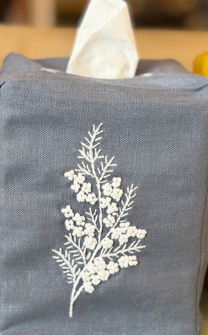 Tissue Box Covers, NEW "French Flowers" group, hand embroidered linen