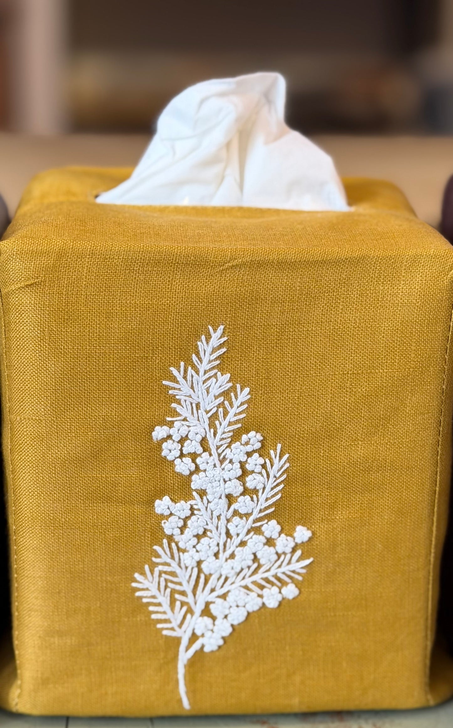 Tissue Box Covers, NEW "French Flowers" group, hand embroidered linen