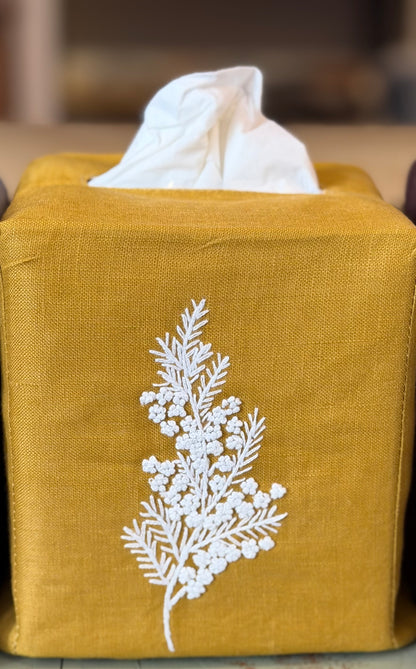 Tissue Box Covers, NEW "French Flowers" group, hand embroidered linen