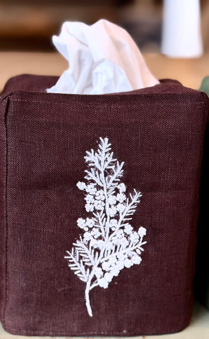 Tissue Box Covers, NEW "French Flowers" group, hand embroidered linen