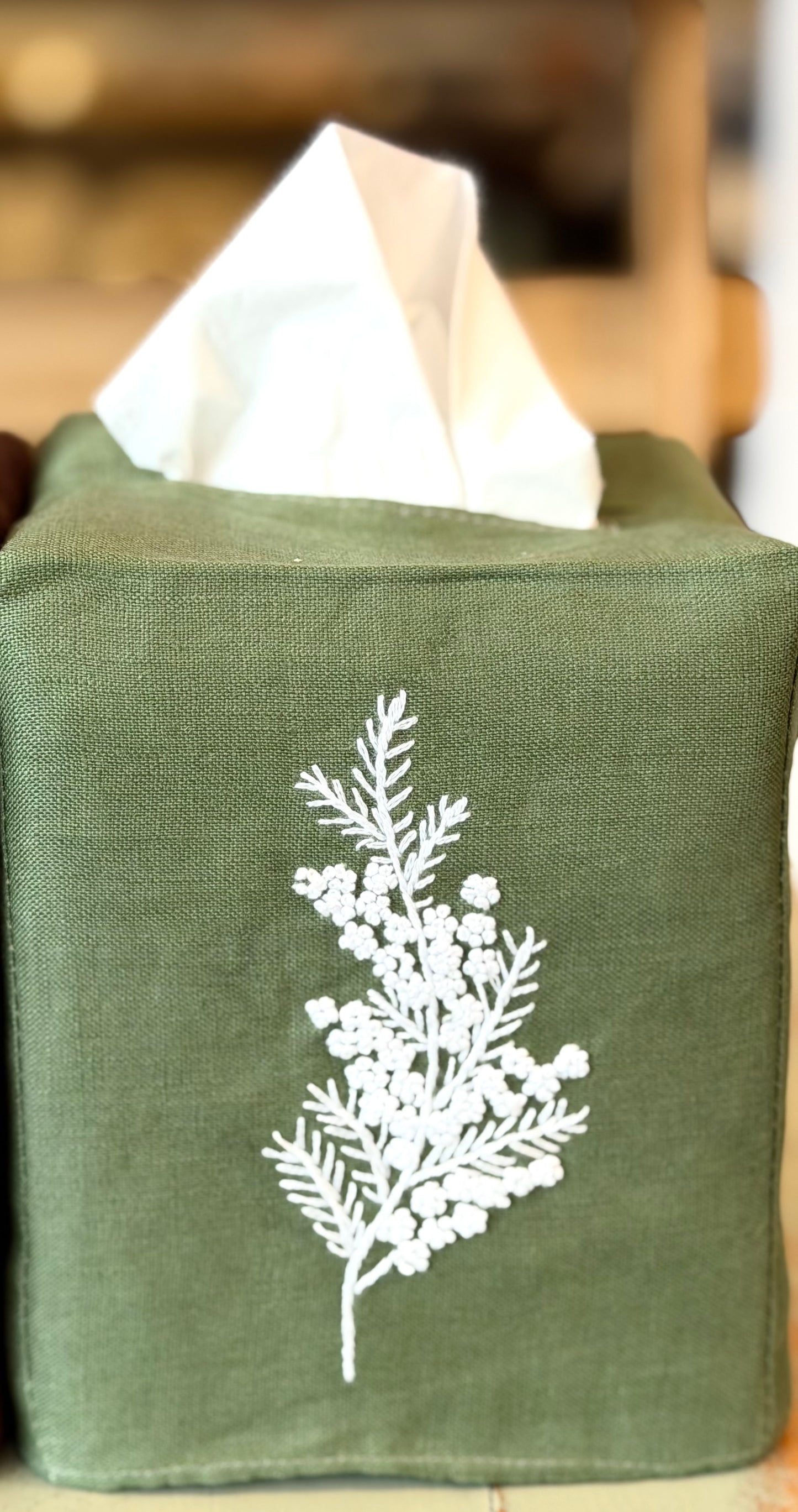 Tissue Box Covers, NEW "French Flowers" group, hand embroidered linen