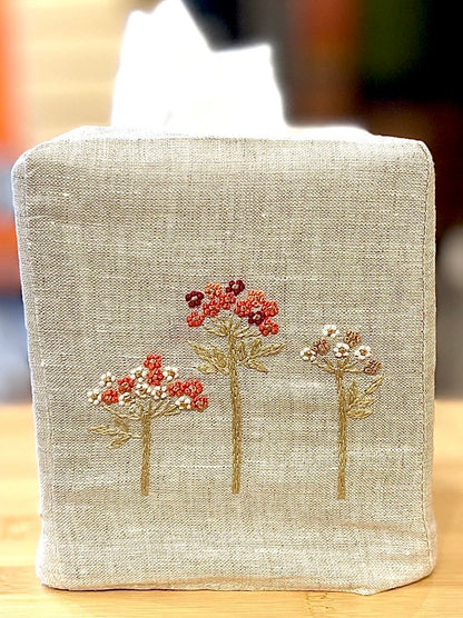 Tissue Box Covers, NEW "Flowers on Stems" group, hand embroidered linen