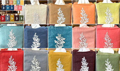 Tissue Box Covers, NEW "French Flowers" group, hand embroidered linen