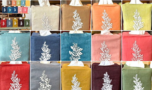 Tissue Box Covers, NEW "French Flowers" group, hand embroidered linen