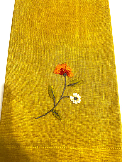 "Botanicals" Hand Towel, hand embroidered linen