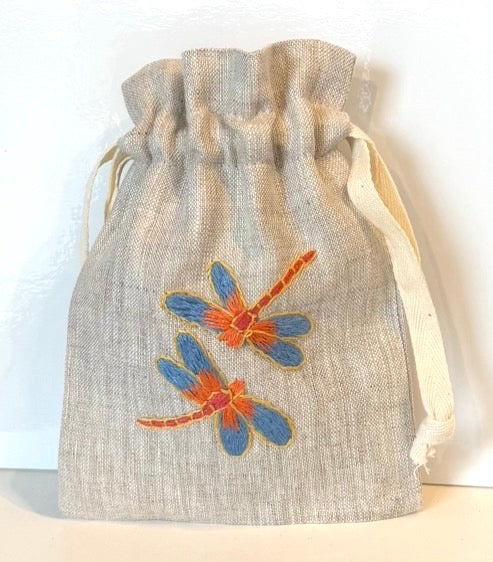 Linen Drawstring Pouches (dried lavender sachet included), 25+ Gorgeous Choices, hand embroidered in Vietnam!