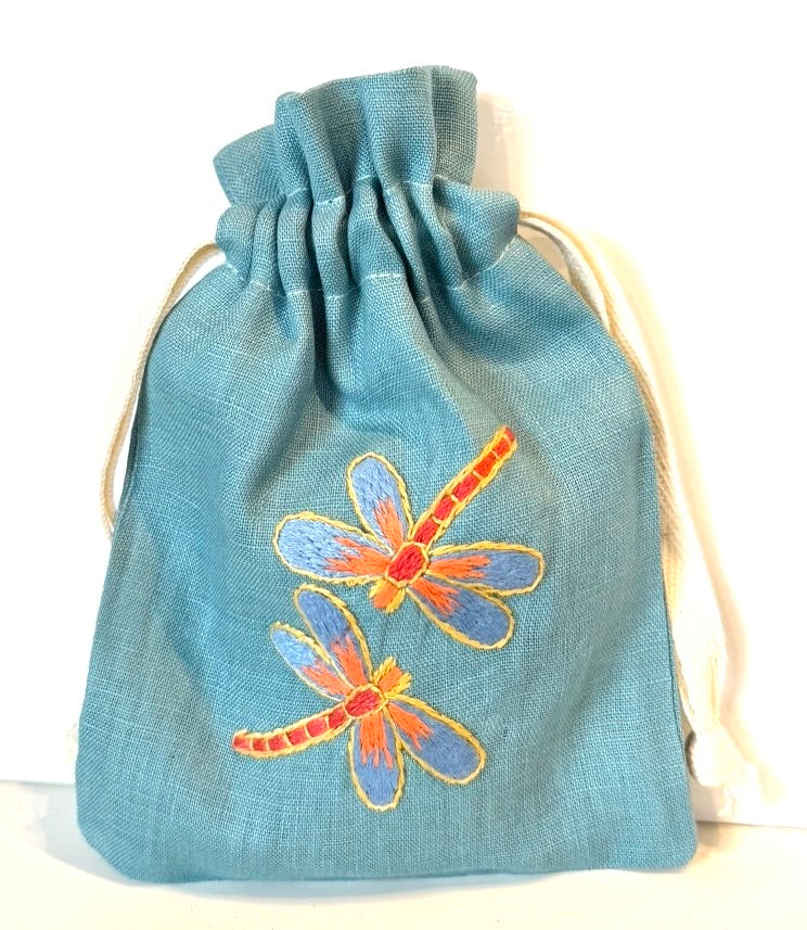 Linen Drawstring Pouches (dried lavender sachet included), 25+ Gorgeous Choices, hand embroidered in Vietnam!