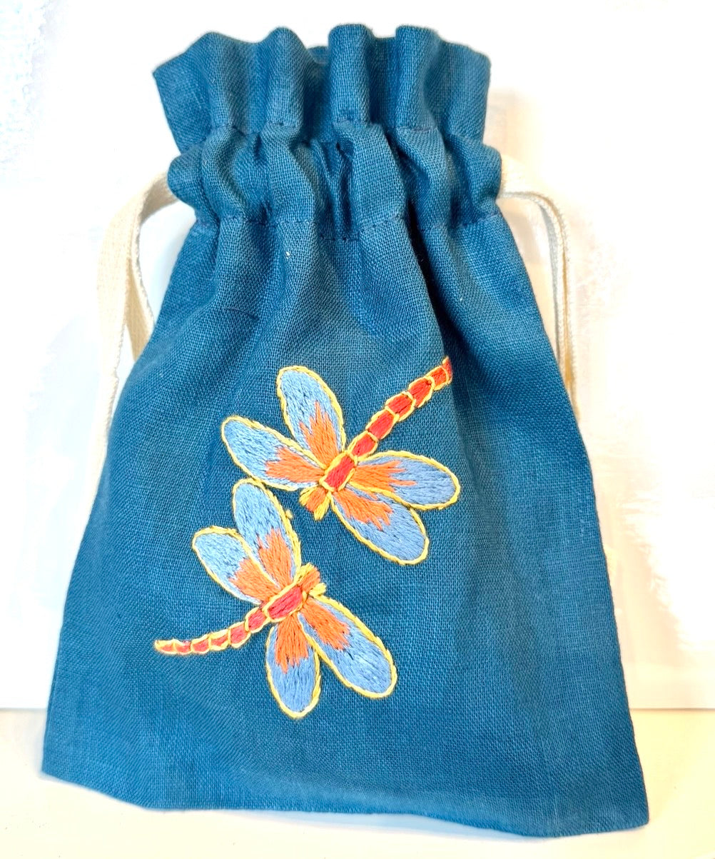 Linen Drawstring Pouches (dried lavender sachet included), 25+ Gorgeous Choices, hand embroidered in Vietnam!