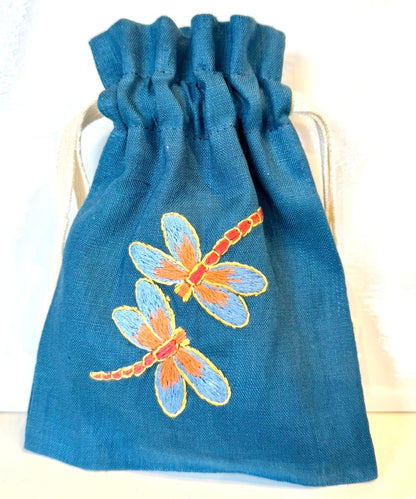 Linen Drawstring Pouches (dried lavender sachet included), 25+ Gorgeous Choices, hand embroidered in Vietnam!